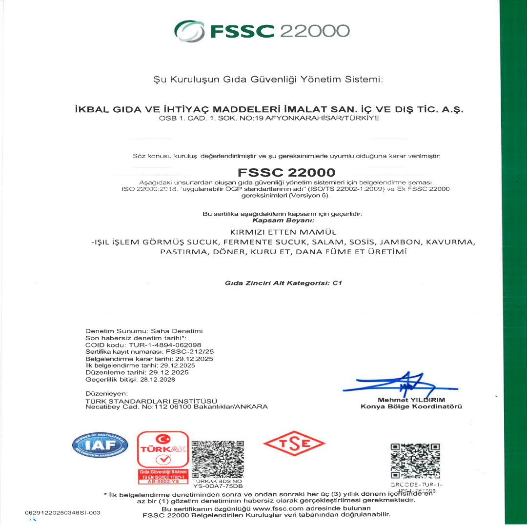 FSSC 22000 Belgesi