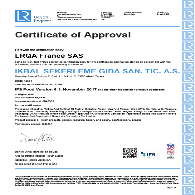  Lloyd's Register Certificate of Approval - LRQA France SAS
